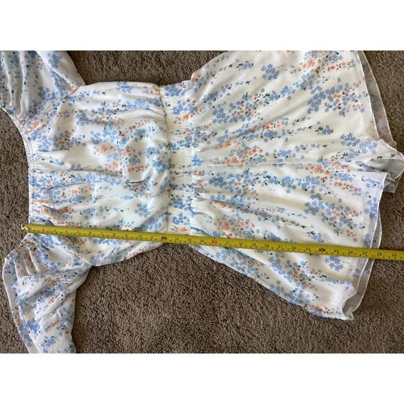 Floral‎ Off Shoulder Romper Women’s Med Blue Summer Short Sleeve Casual Cute - Picture 4 of 9